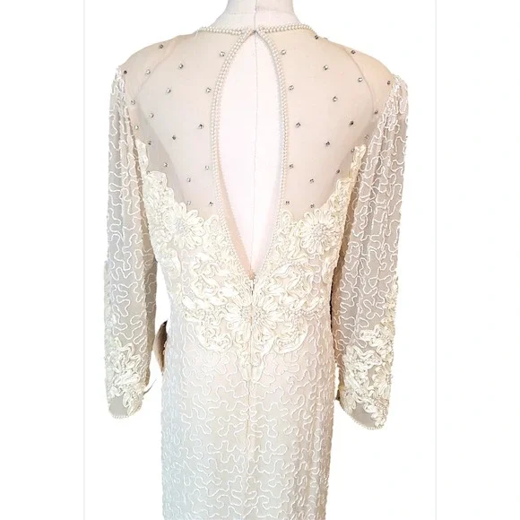 Vintage Alyce Designs Beaded Embellished Gown Long‎ Sleeve Formal Dress